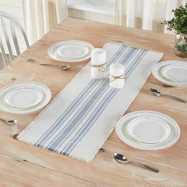 Antique White Stripe Blue Indoor/Outdoor Table Runner 12x36 VHC Brands VHC Brands - The Fox Decor